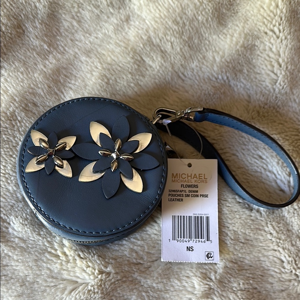 Michael Kors Blue Leather Flower Wristlet